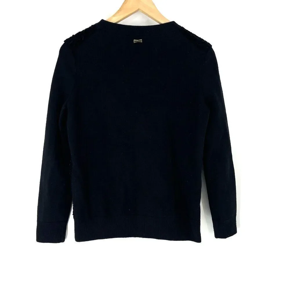 Kate Spade New York Sweater Size XXS Black Textured Velvet Wool Crew Neck Knit